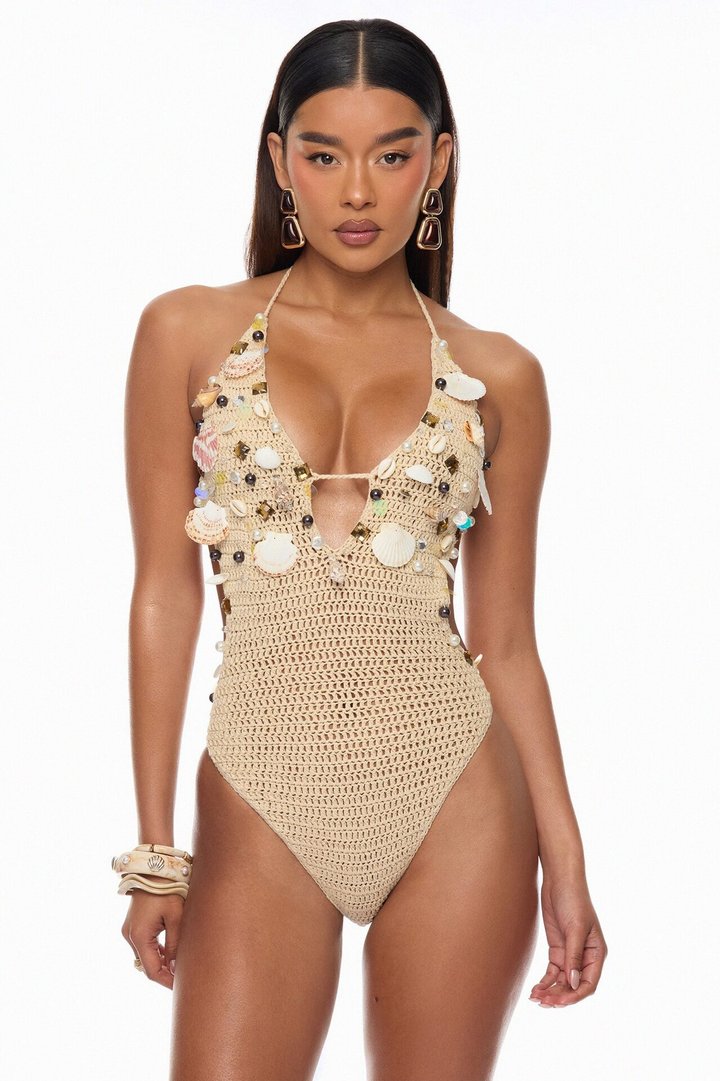 Off The Grid Crochet Sunsuit Pant 2 Piece Set - Sand