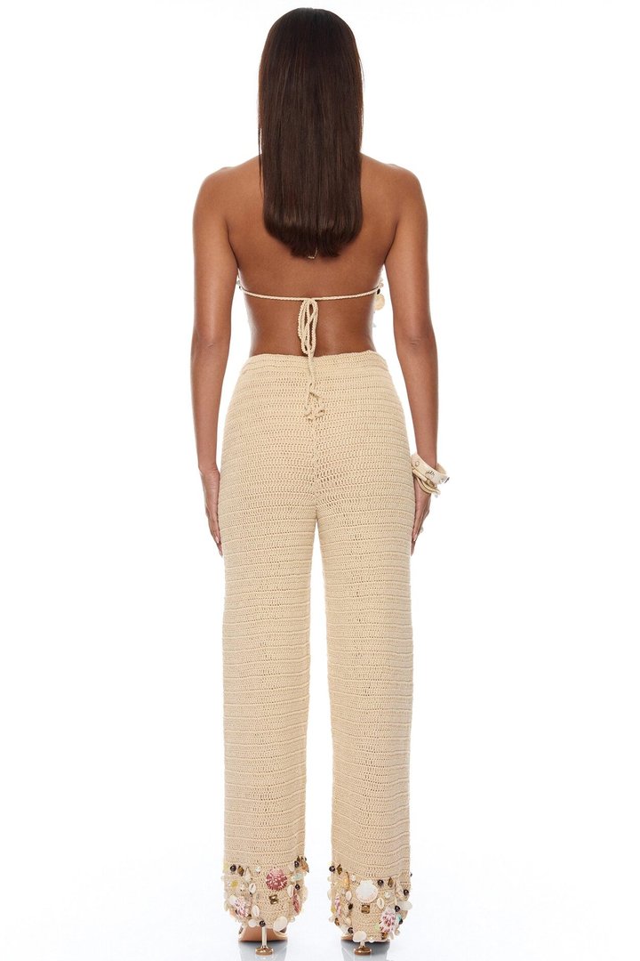 Off The Grid Crochet Sunsuit Pant 2 Piece Set - Sand