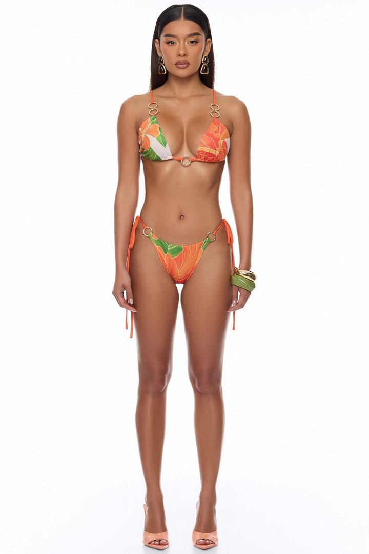 Tropic Oasis Vacation Kimono Bikini 3 Piece Set - Orange/combo