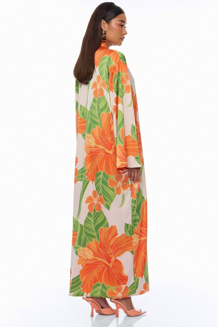 Tropic Oasis Vacation Kimono Bikini 3 Piece Set - Orange/combo