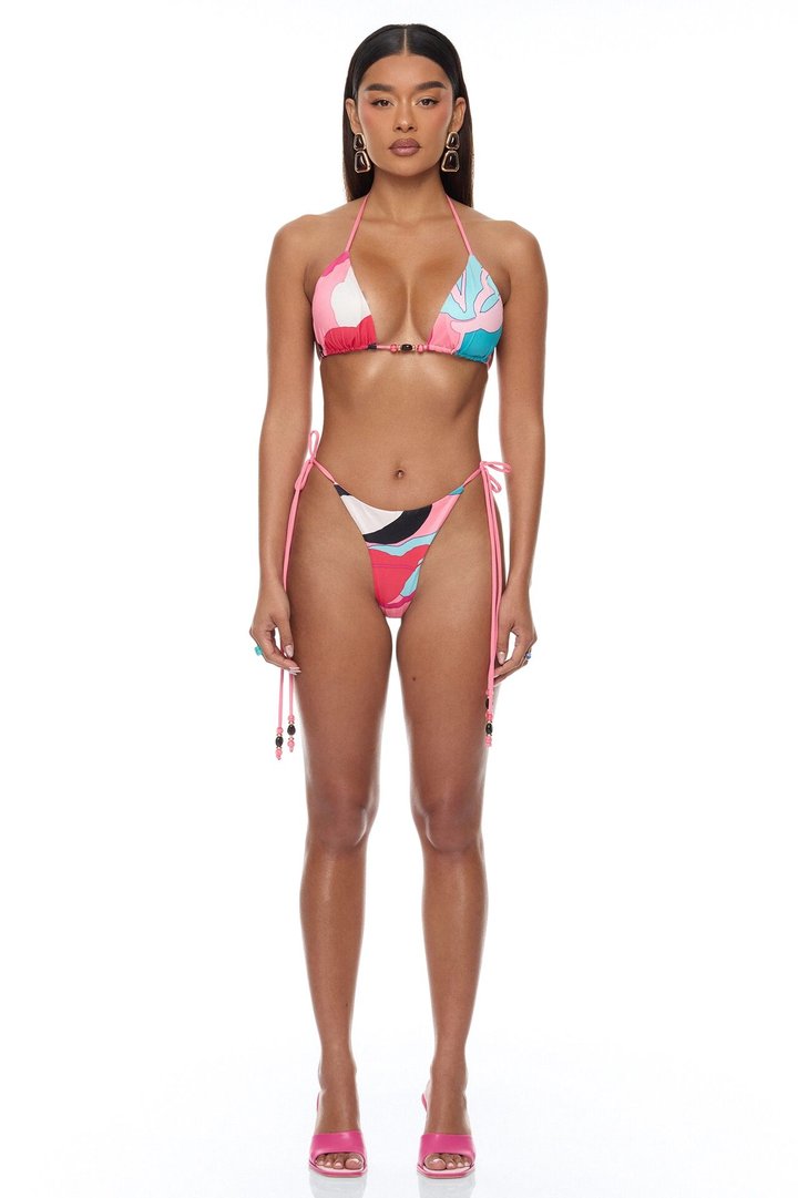 Eyes On Me Satin Kimono Bikini 4 Piece Set - Pink/combo