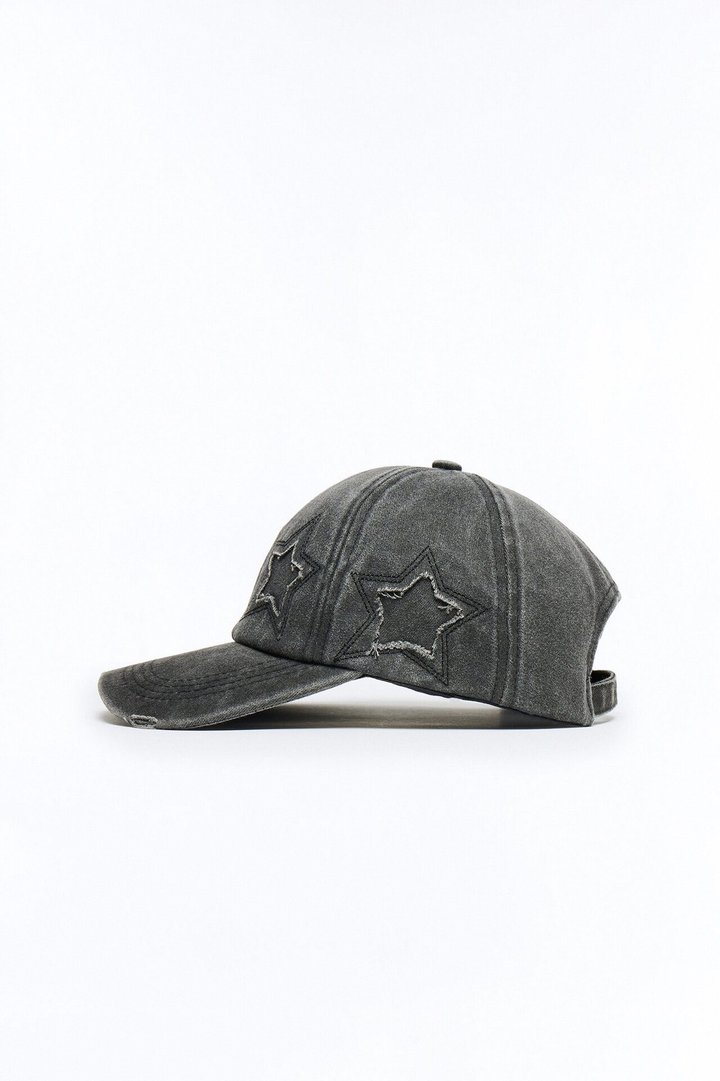 Stars Aligned Distressed Wash Snapback Hat - Black