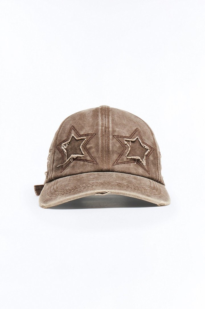 Stars Aligned Distressed Wash Snapback Hat - Brown