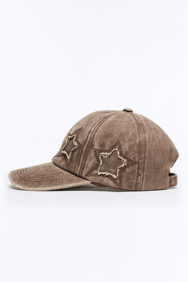Stars Aligned Distressed Wash Snapback Hat - Brown