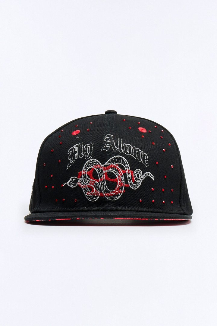 Fly Alone Graphic Embroidered Snapback Hat - Black