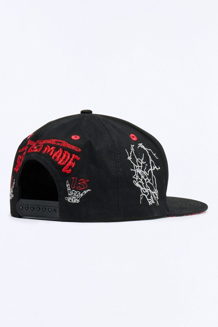 Fly Alone Graphic Embroidered Snapback Hat - Black