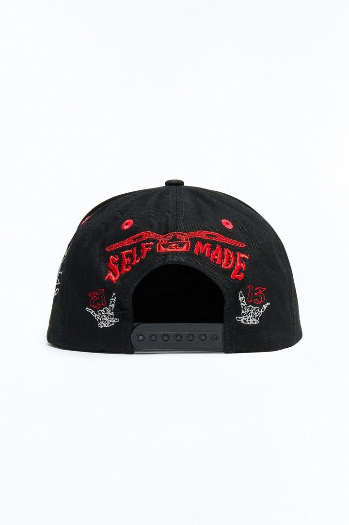 Fly Alone Graphic Embroidered Snapback Hat - Black