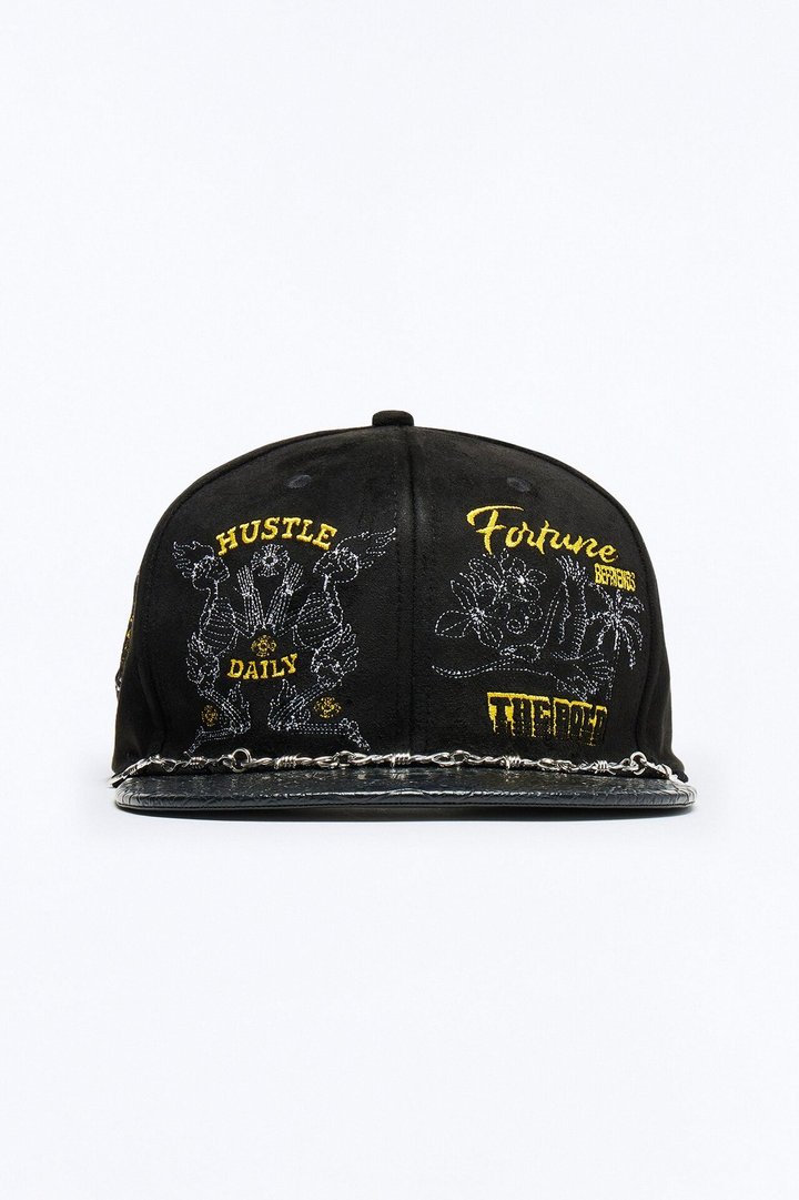 Multi Graphic Embroidered Paracord Snapback Hat - Black