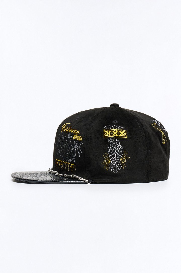 Multi Graphic Embroidered Paracord Snapback Hat - Black