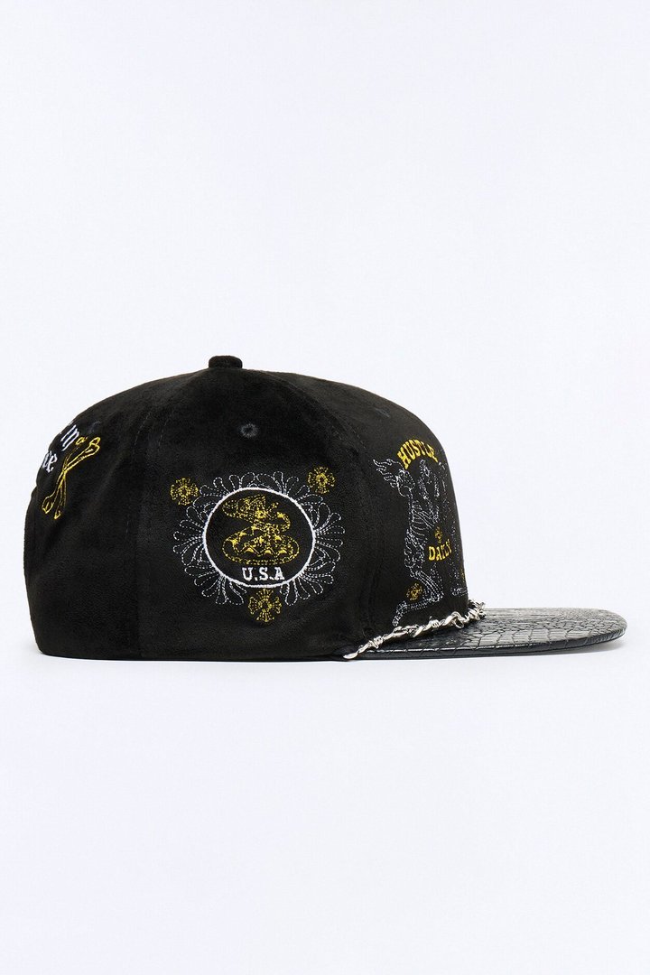 Multi Graphic Embroidered Paracord Snapback Hat - Black