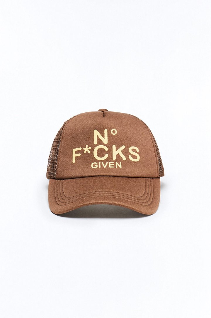 No Fcks Given Trucker Snapback Hat - Brown