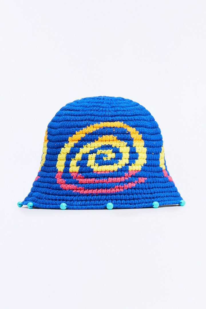 Swirl Crochet Knit Bucket Hat - Blue