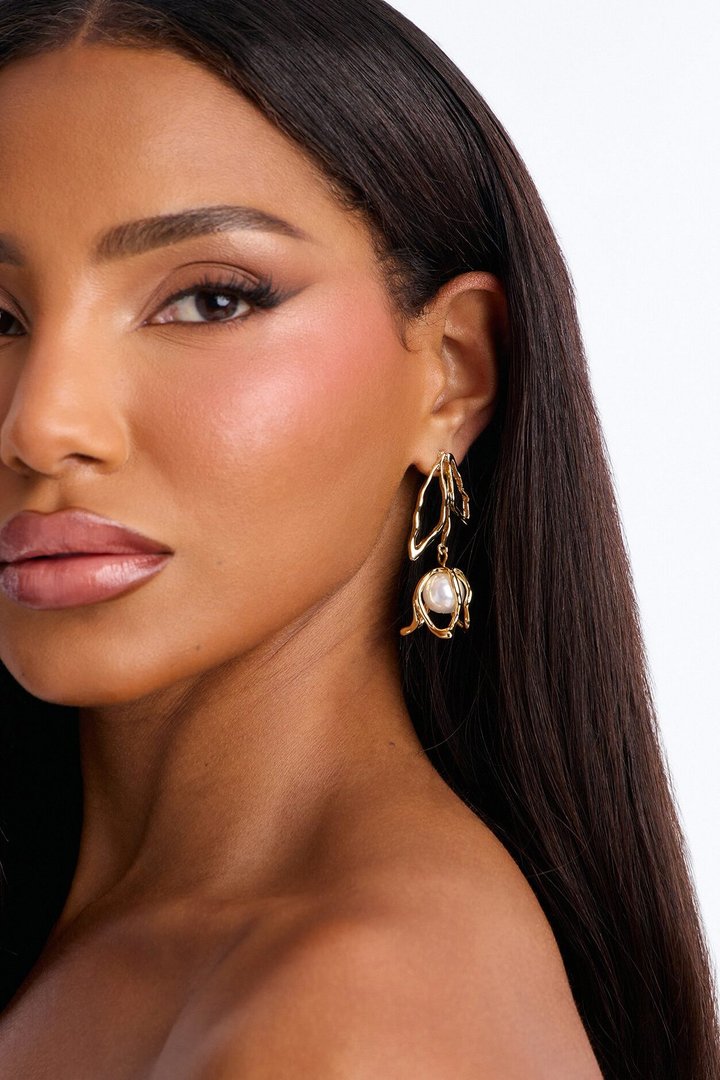 Petal Pearl Drop Earrings - Gold
