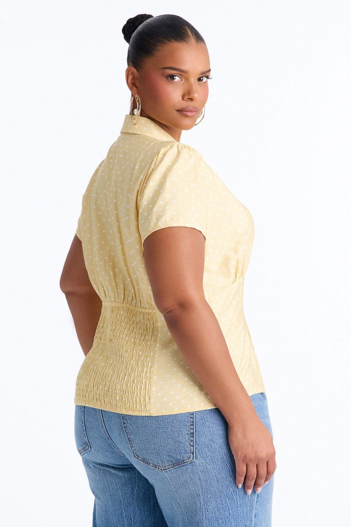 Fresh Season Polka Dot Linen Shirt - Yellow/combo