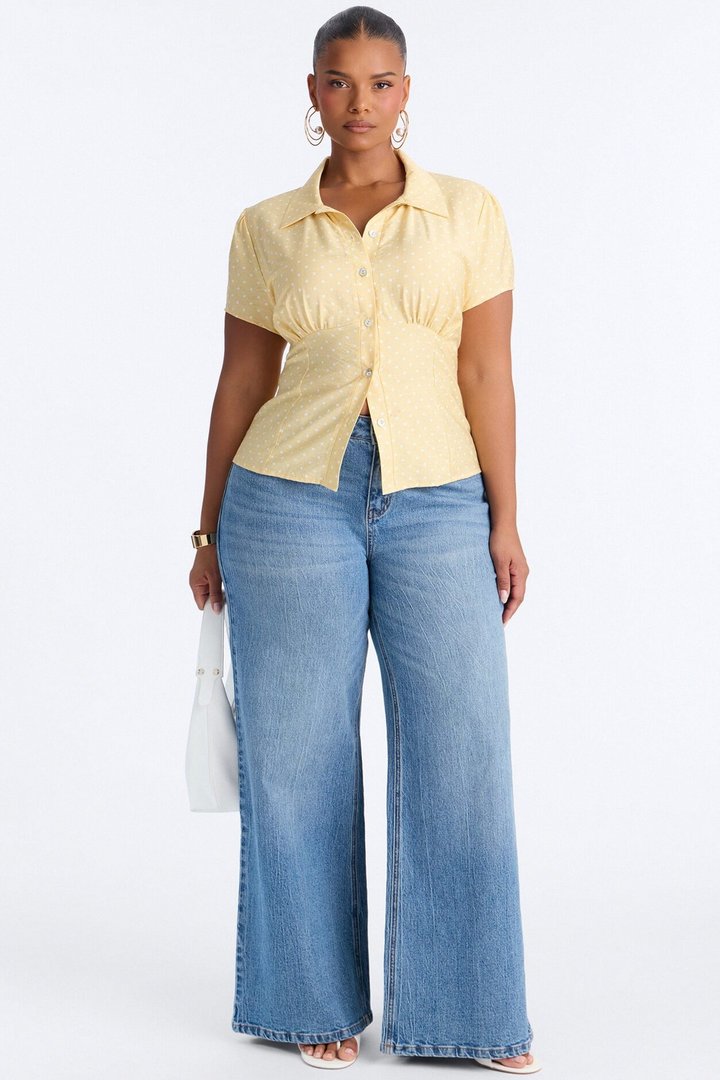Fresh Season Polka Dot Linen Shirt - Yellow/combo