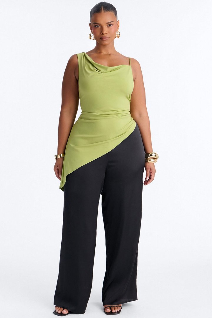Elara Asymmetrical Twist Sleeveless Long Top - Chartreuse