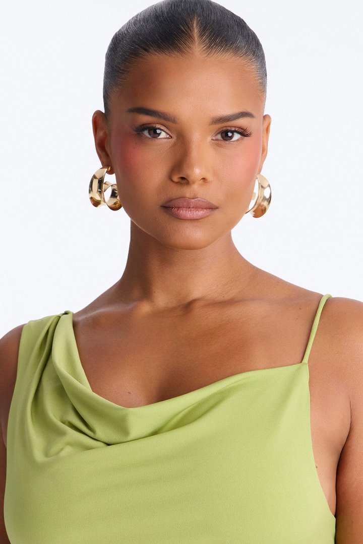 Elara Asymmetrical Twist Sleeveless Long Top - Chartreuse