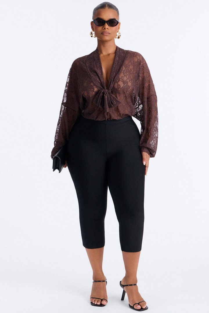 Chic And Out Long Sleeve Lace Bodysuit - Chocolate