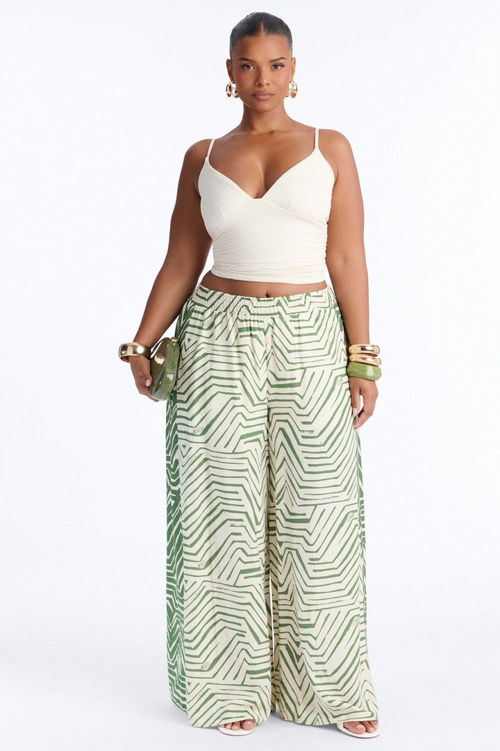 Miffy Mid Rise Smocked Wide Leg Pant - Green/combo