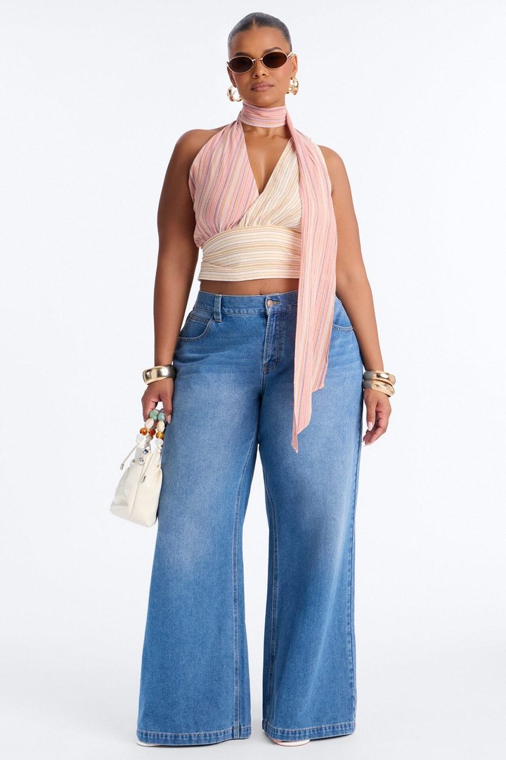 Heatwave Babe Striped Linen Scarf Top - Orange/combo
