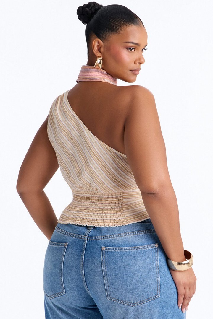 Heatwave Babe Striped Linen Scarf Top - Orange/combo