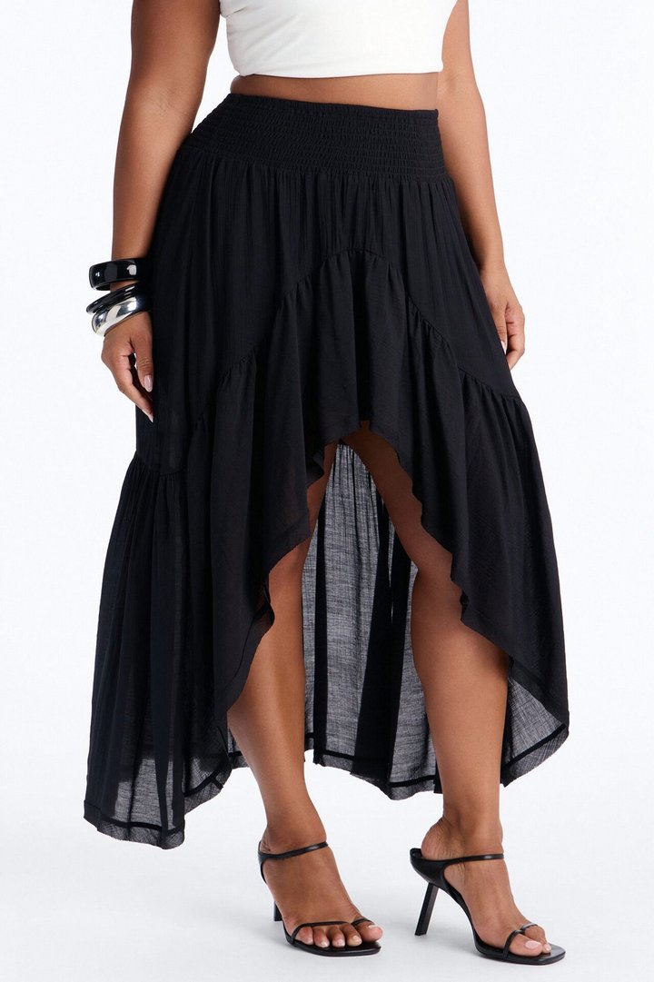 Daydreamer Asymmetrical Tiered Maxi Skirt - Black