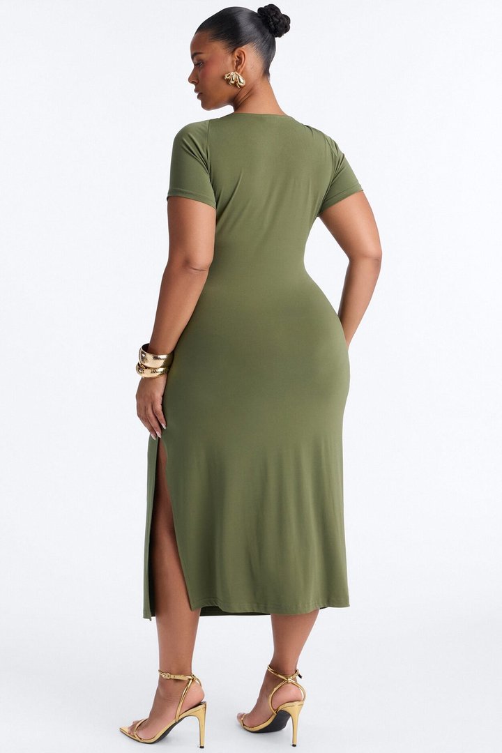Andi Ruched Midi Dress - Olive
