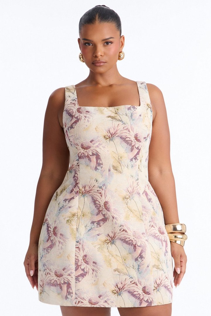 Noelle Floral Jacquard Mini Dress - Natural/Combo