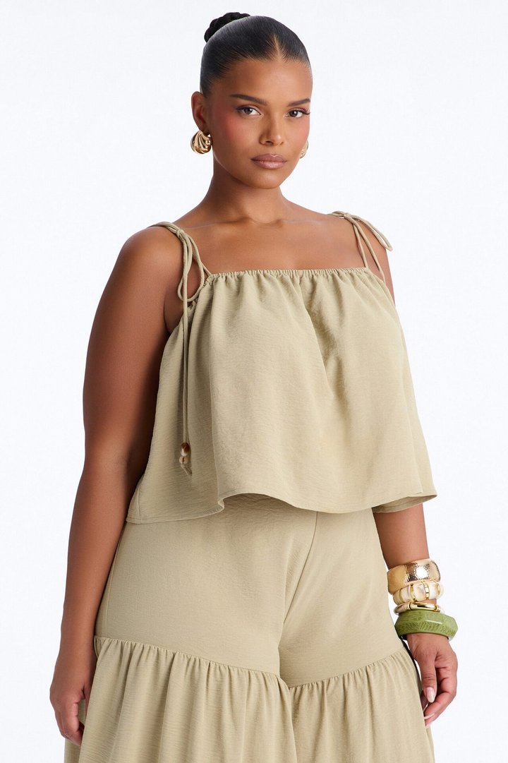 Mary Spaghetti Strap Wide Leg Pant Set - Sage