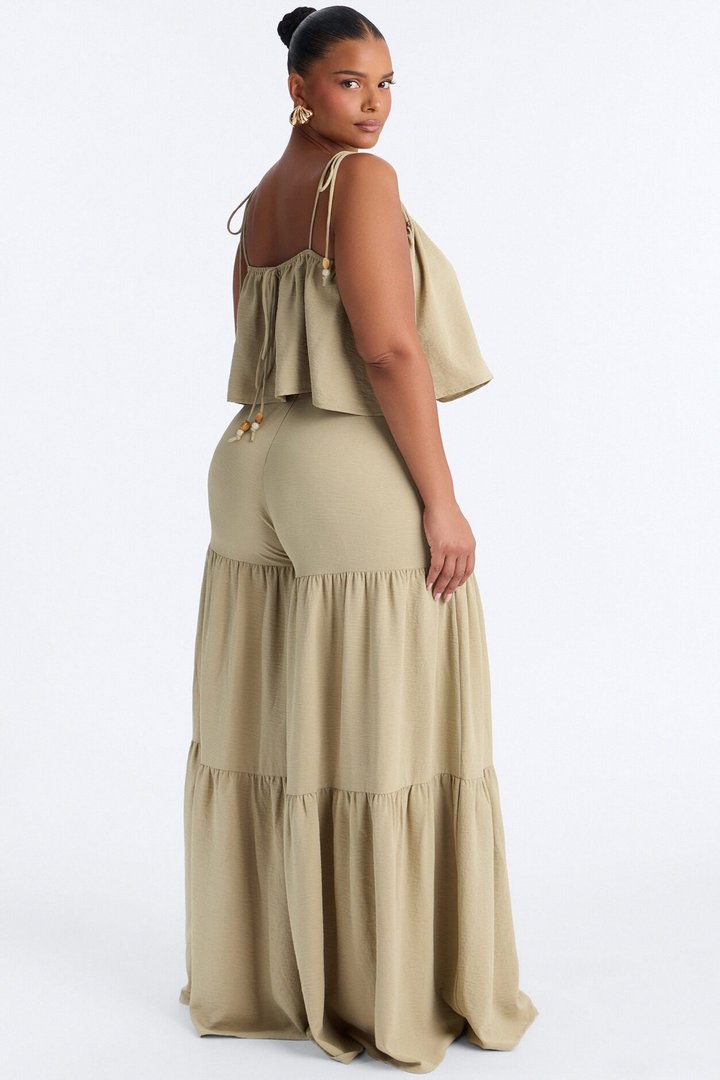 Mary Spaghetti Strap Wide Leg Pant Set - Sage