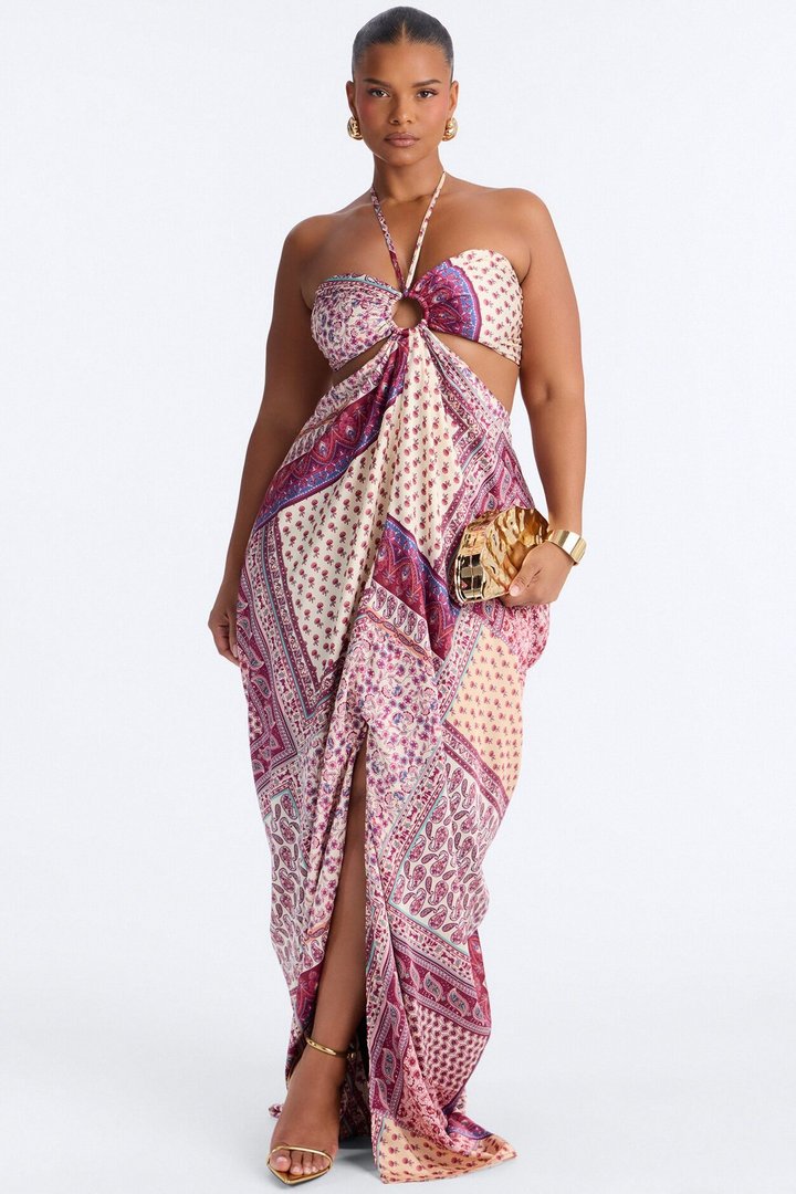 Wildflower Soul Satin Maxi Dress - Purple/combo