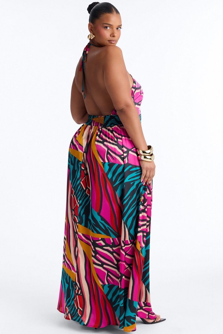 Cabana Cutie Satin Maxi Dress - Teal/combo