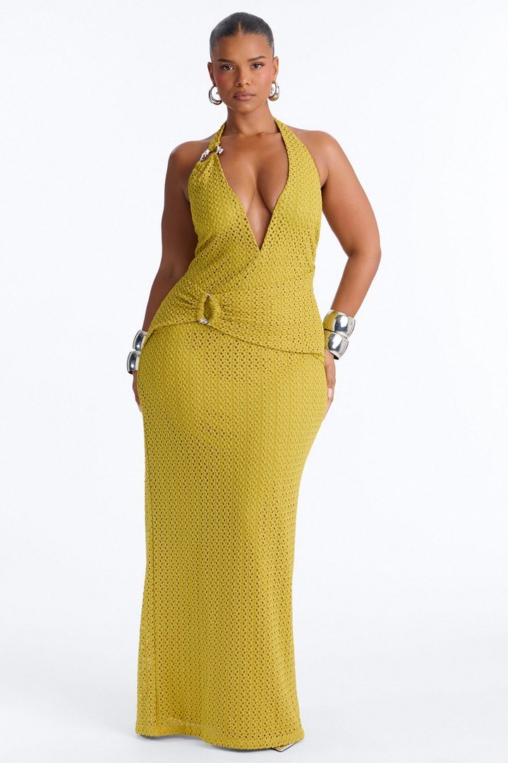 Coastal Moves Crochet Maxi Dress - Chartreuse