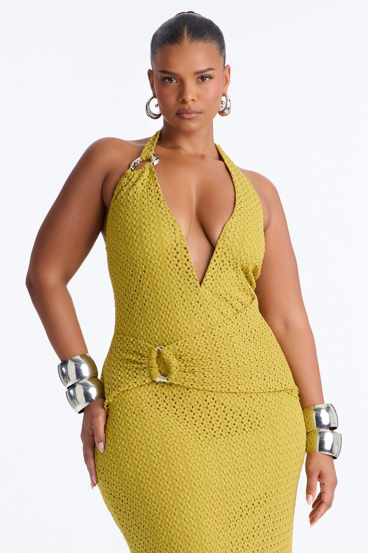 Coastal Moves Crochet Maxi Dress - Chartreuse