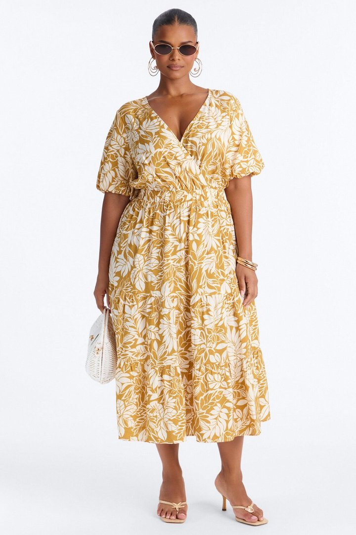 Elena Printed Midi Dress - Chartreuse