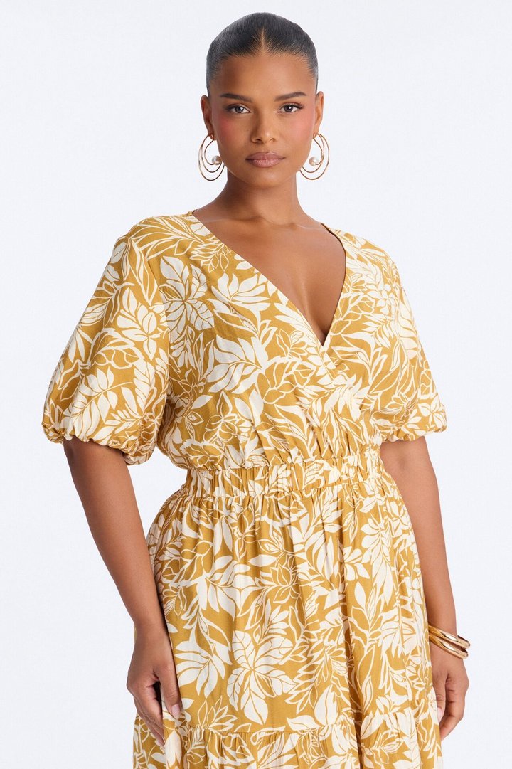 Elena Printed Midi Dress - Chartreuse