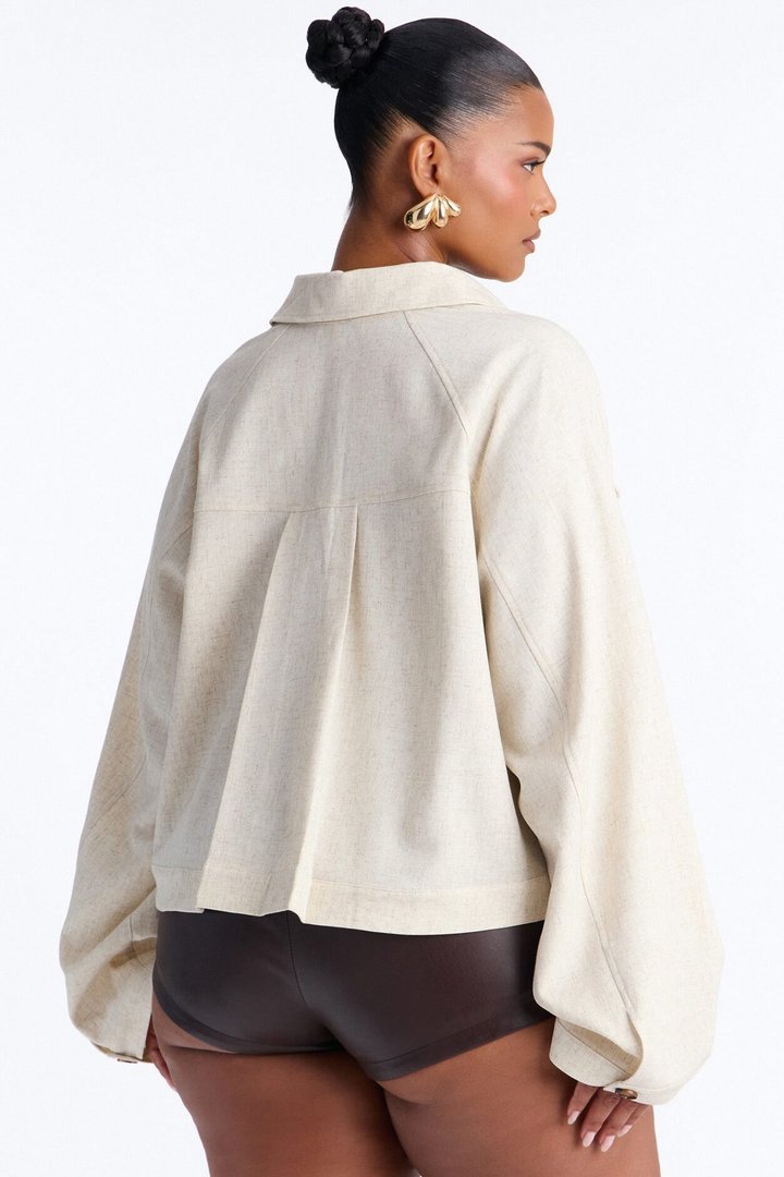 Leah Linen Cropped Jacket - Cream