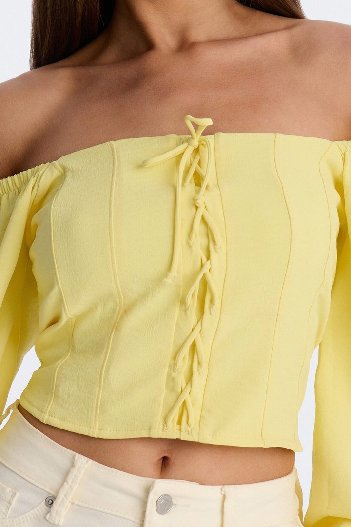 Out To Play Lace Up Airflow Top - Butter Yellow
