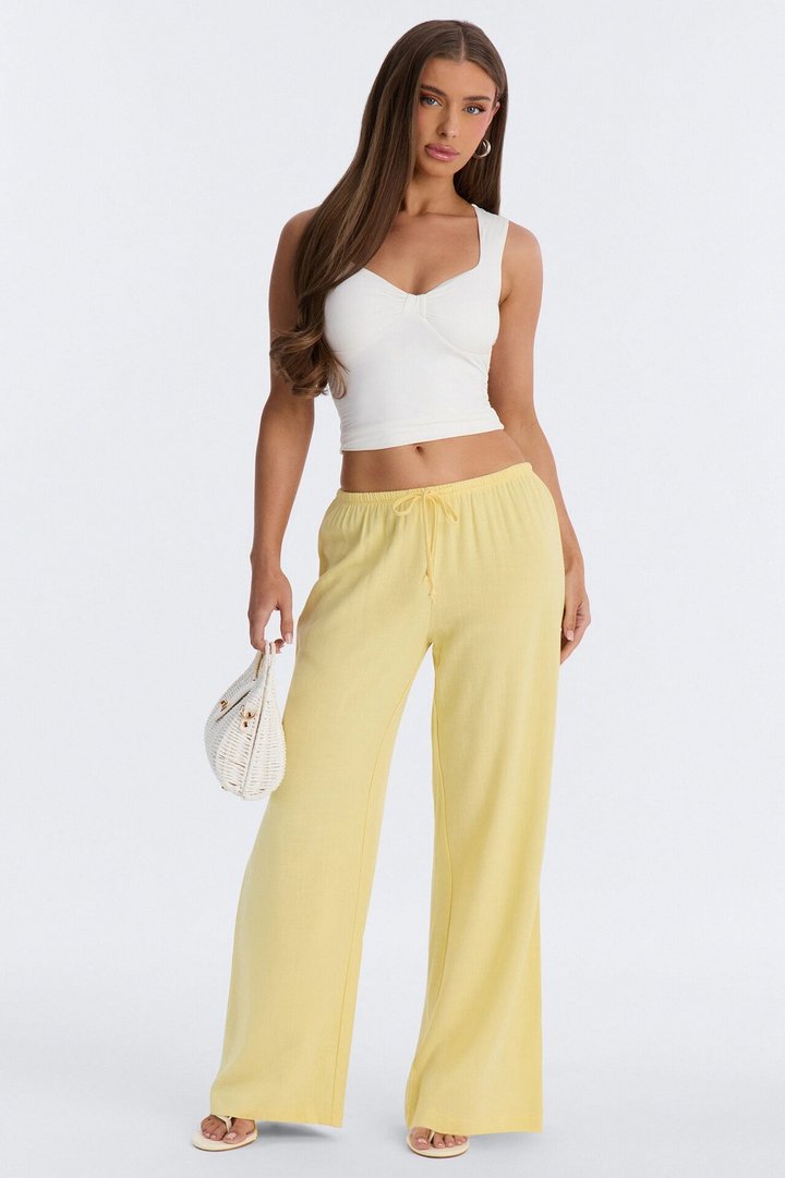 Kienna Low Rise Linen Wide Leg Pant 30″ - Butter Yellow