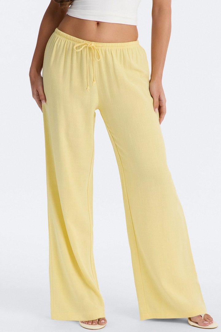 Kienna Low Rise Linen Wide Leg Pant 30″ - Butter Yellow