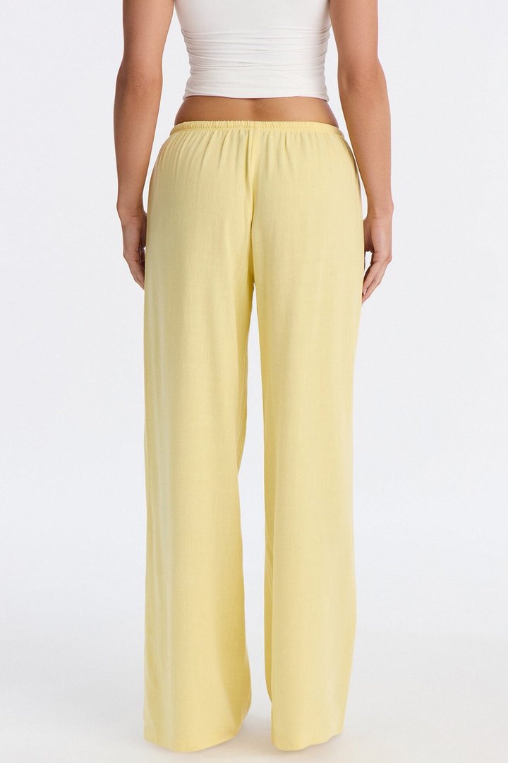 Kienna Low Rise Linen Wide Leg Pant 30″ - Butter Yellow