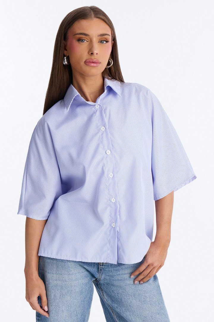 Quinn Tie Back Pinstripe Poplin Top - Blue/combo