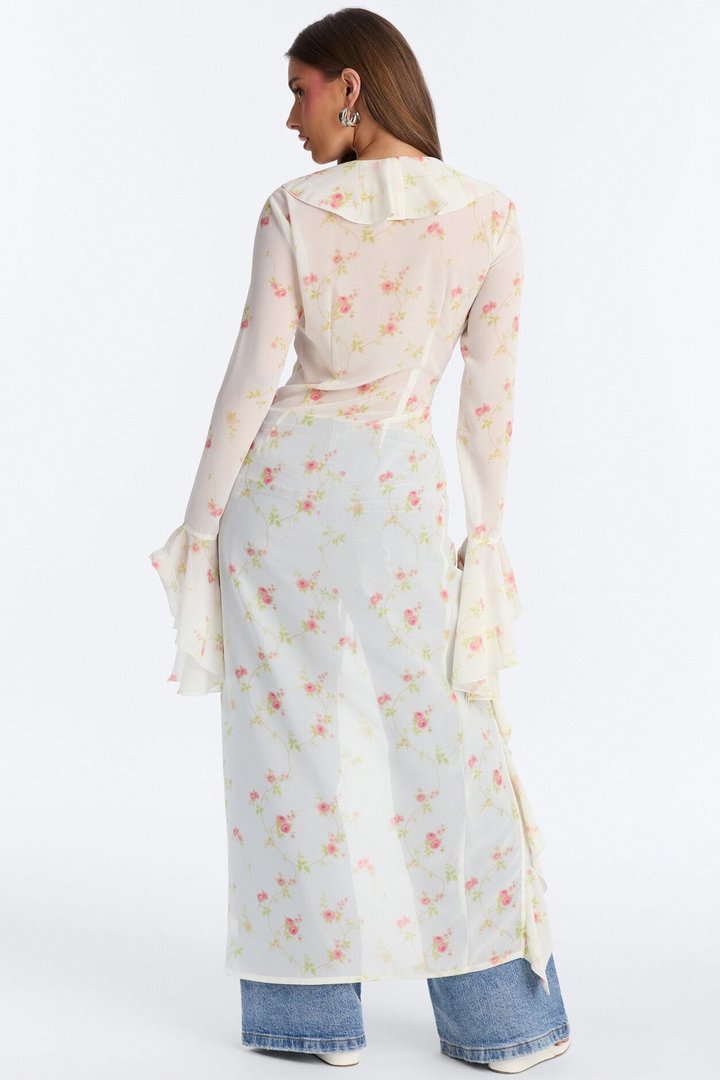Pure Confidence Ditsy Floral Tie Front Maxi Top - Sage/combo