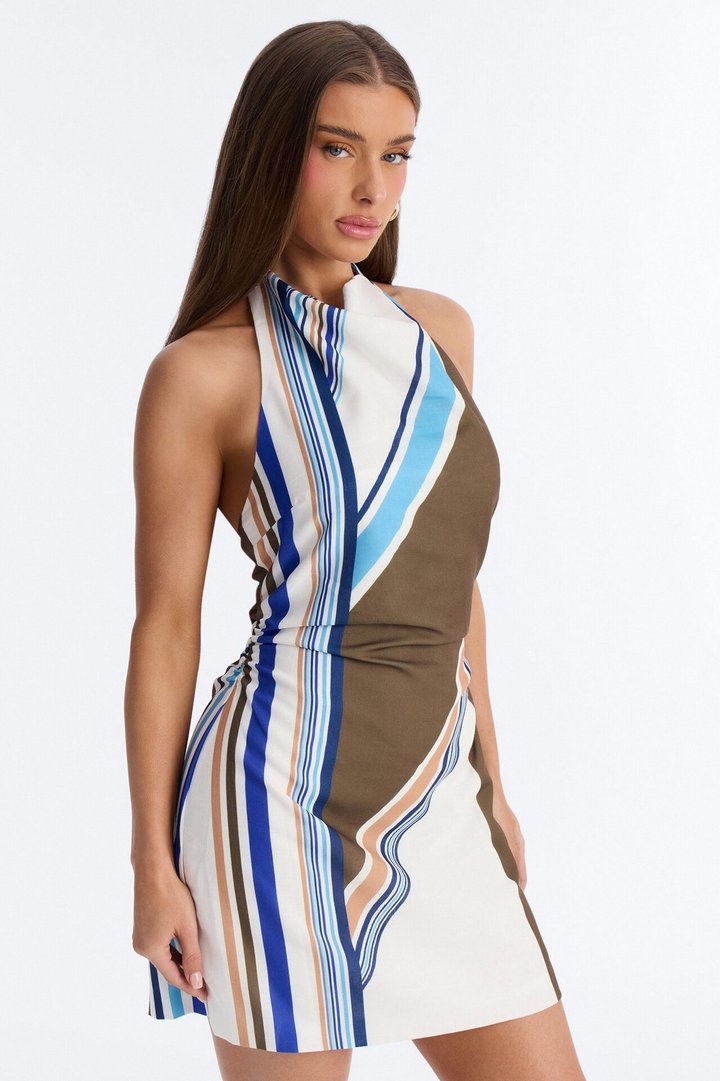 Zani Abstract Ruched Mini Dress - Ivory/combo