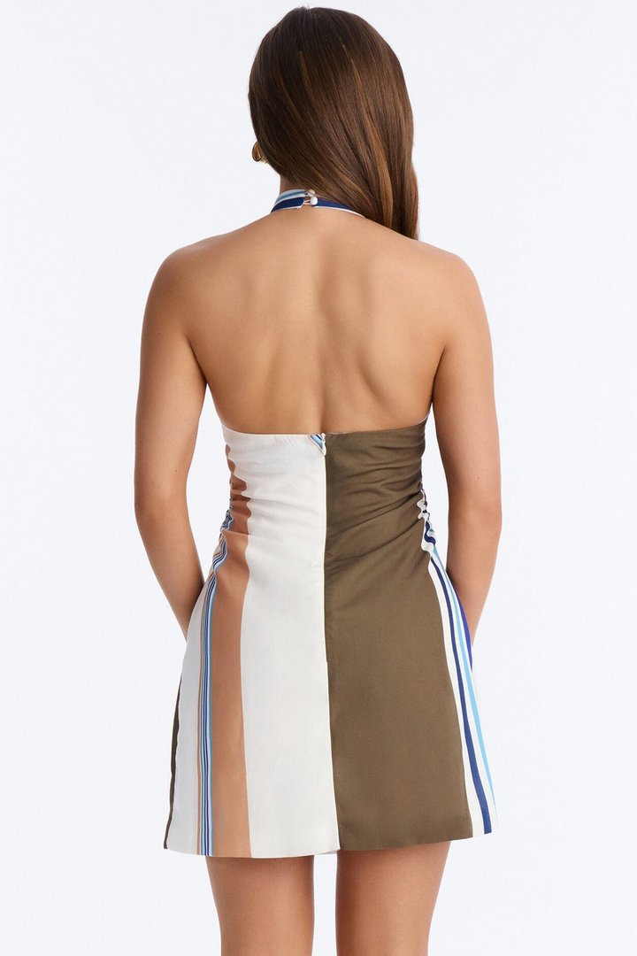 Zani Abstract Ruched Mini Dress - Ivory/combo