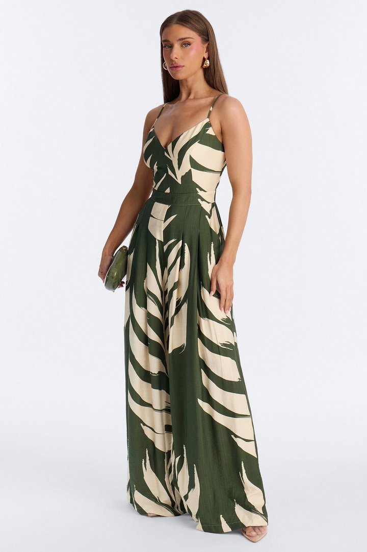 Short Tanya Tropical Wide Leg Jumpsuit - Green