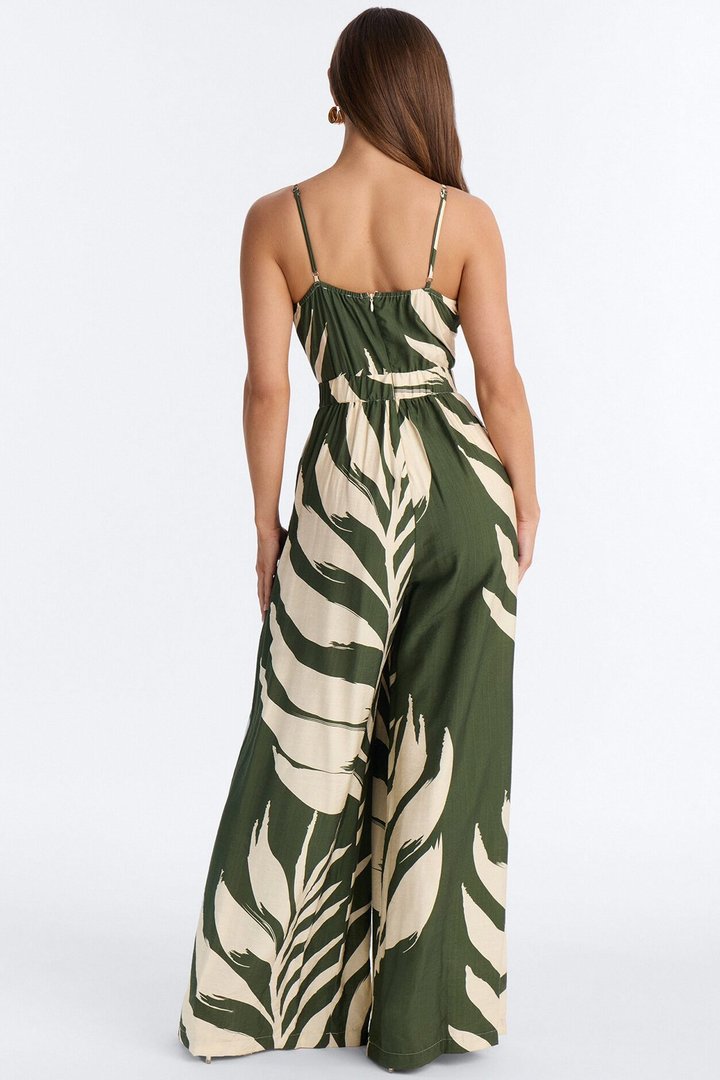 Short Tanya Tropical Wide Leg Jumpsuit - Green