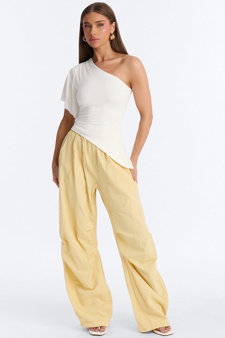 Sun Kissed Pinstripe Barrel Leg Jogger - Yellow