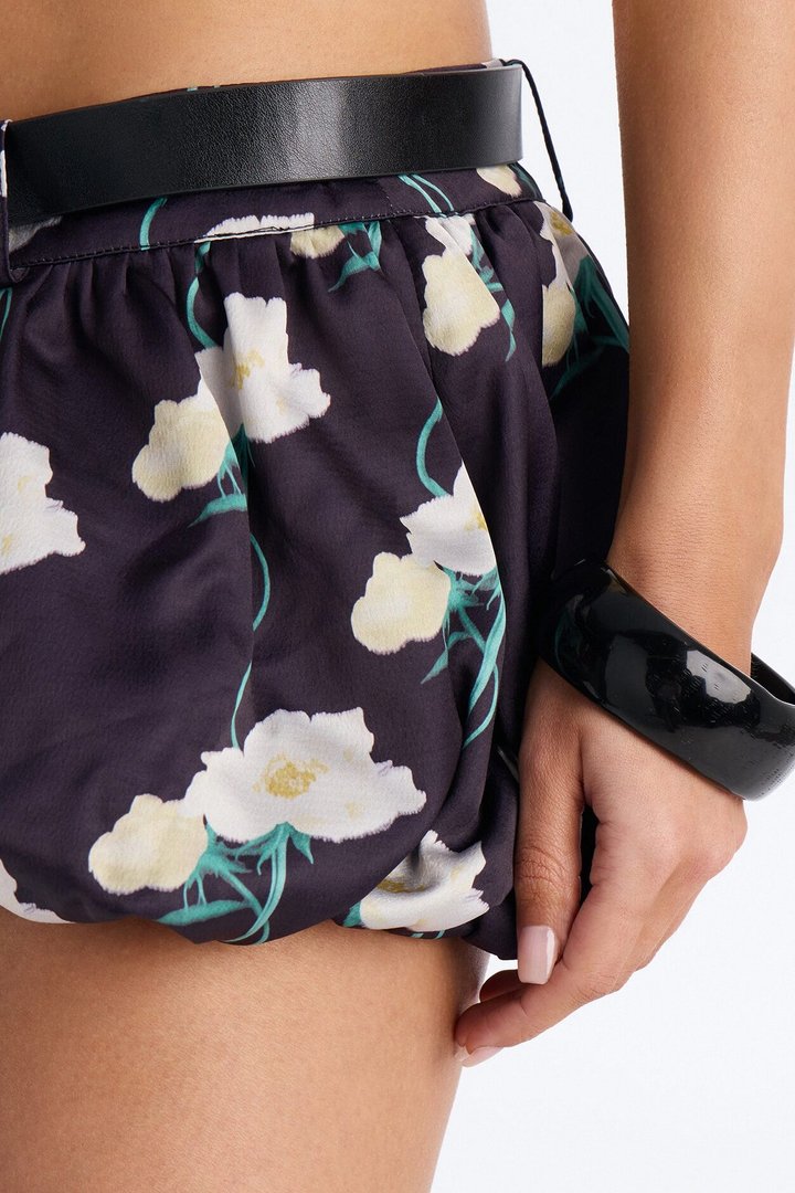 Charlotte Satin Belted Bloomer Short - Black/combo