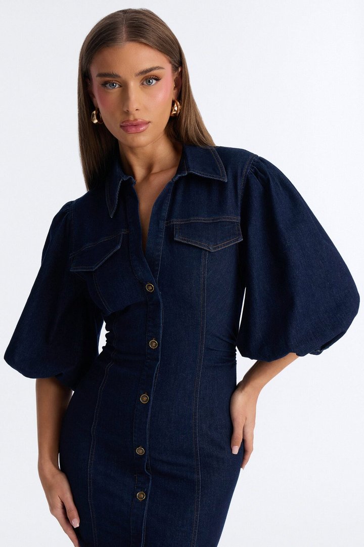 Haven Denim Midi Dress - Dark Wash